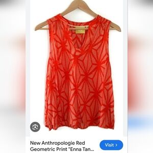 Anthropolie Maeve Enna Red Geometric Print Tank Top Size 2
